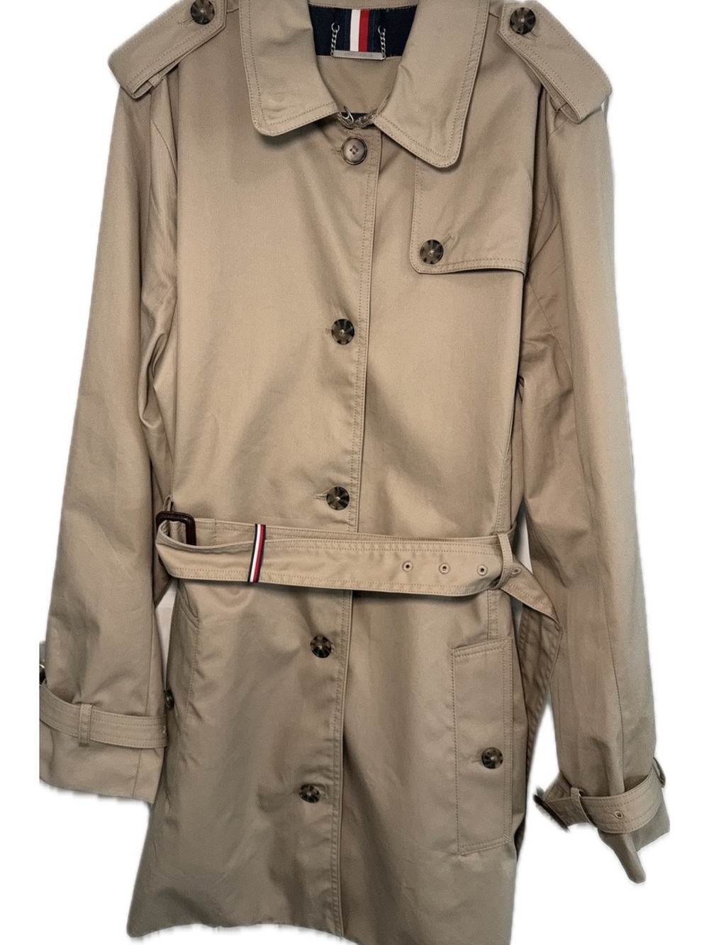 Tommy Hilfiger Beige Khaki Trench Coat with Signature Belt